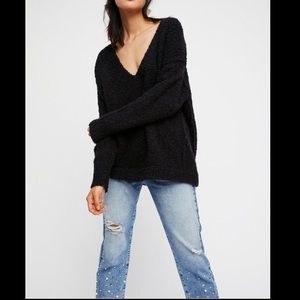 free people lofty boucle slochy vneck alpaca sweater